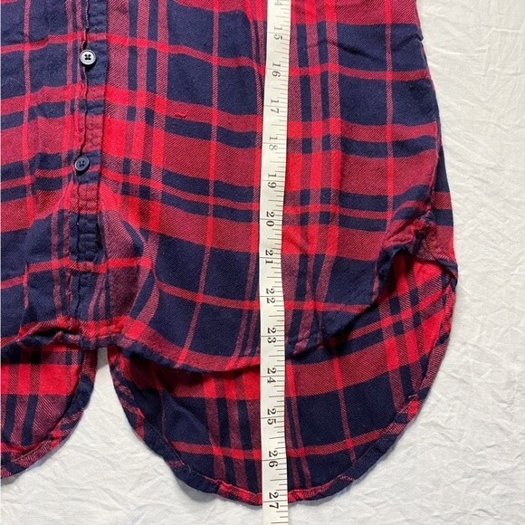 Lucky Brand Red Plaid Cuffed Collared Button Up Top Size Small - Picture 8 of 8